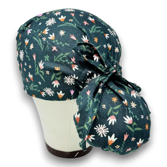 Floral Ponytail scrub cap for women with satin lined option by Paradise Caps.