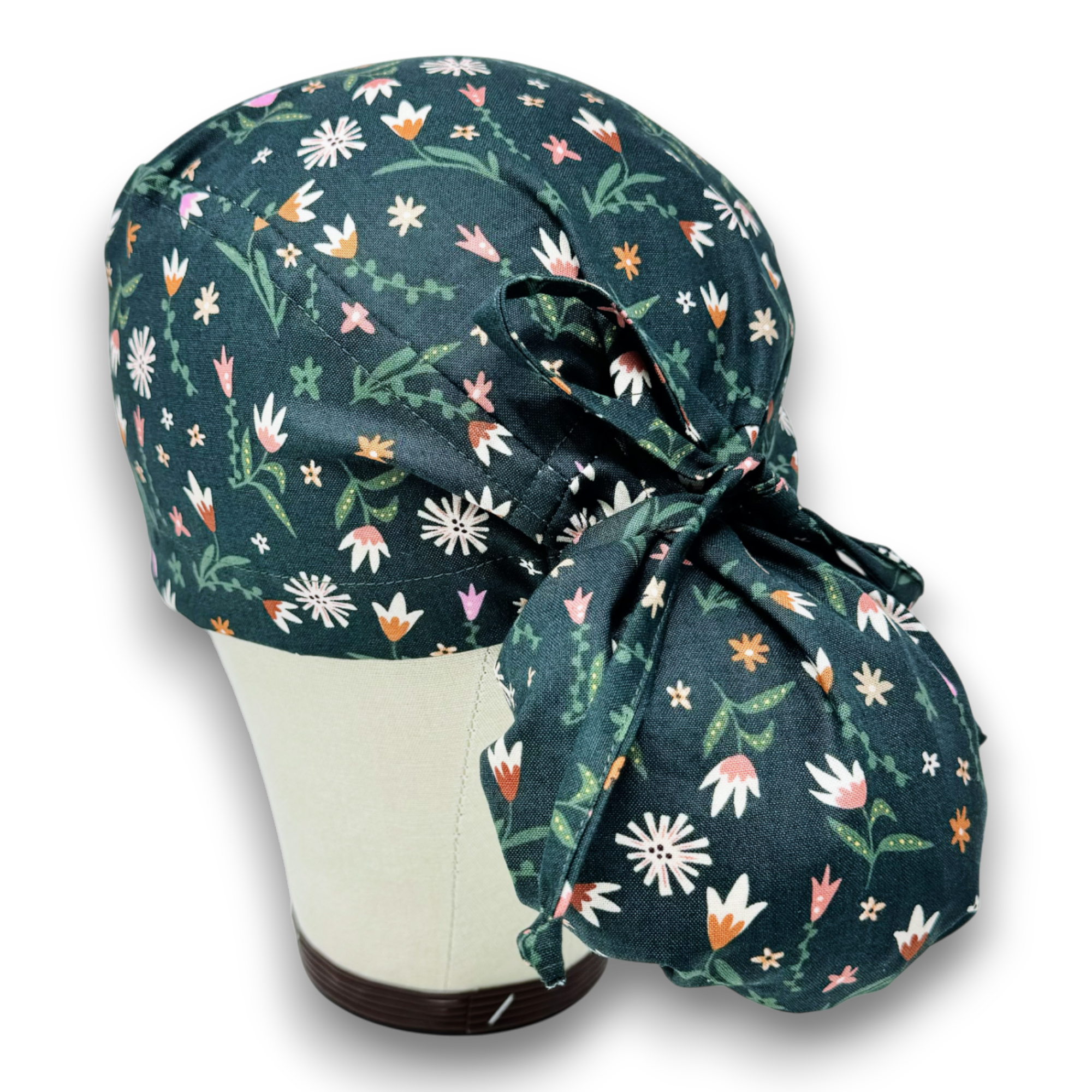 Floral Ponytail scrub cap for women with satin lined option by Paradise Caps.