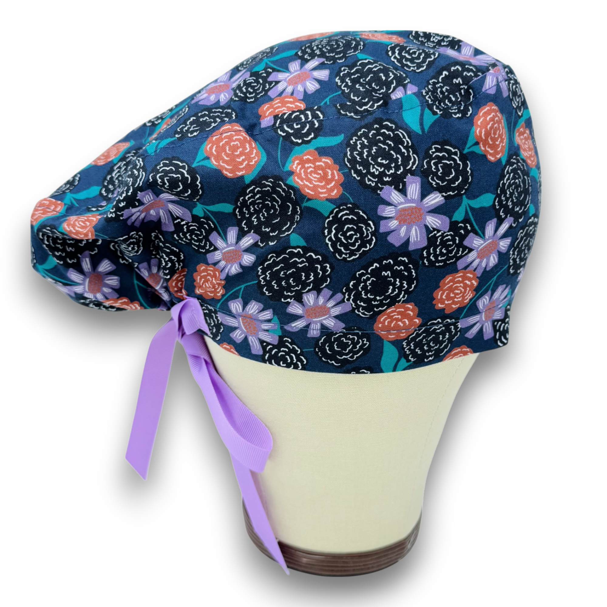 Flower Euro scrub cap with ties for Women by Paradise Caps. Euro PLUS style.