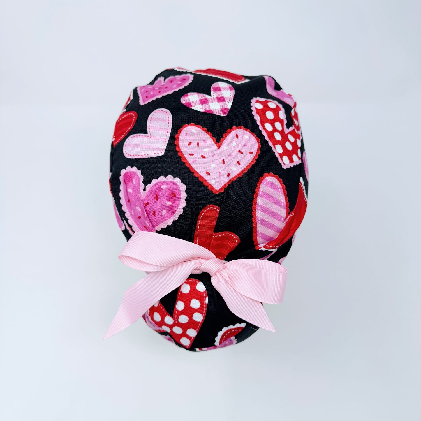 Valentine's day Euro scrub cap with ties for Women, Heart European Surgical cap with Satin Lined by Paradise Caps.