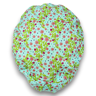 Pink Flower Euro Scrub Cap for Women, Surgical hat with Satin Lined Option by Paradise Caps.