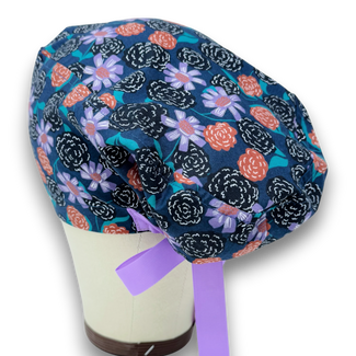 Flower Euro scrub cap with ties for Women by Paradise Caps. Euro PLUS style.