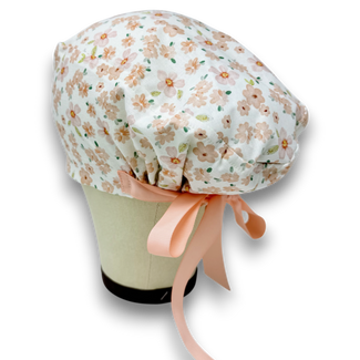 Flower Euro scrub cap with ties for Women by Paradise Caps. Euro PLUS style.