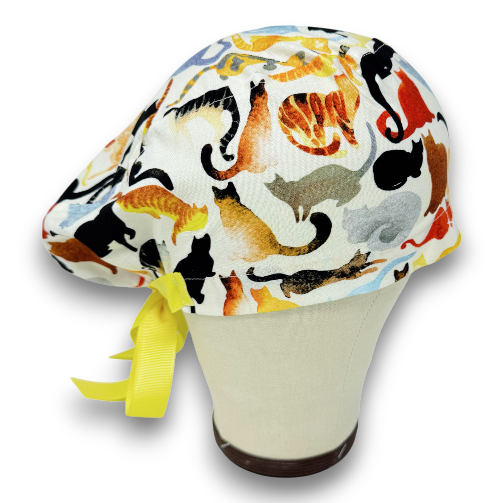 Cat Euro scrub cap with ties for Women by Paradise Caps. Euro PLUS style.