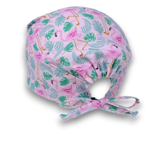 Surgical scrub cap. Flamingo tie back scrub hat by Paradise Caps.