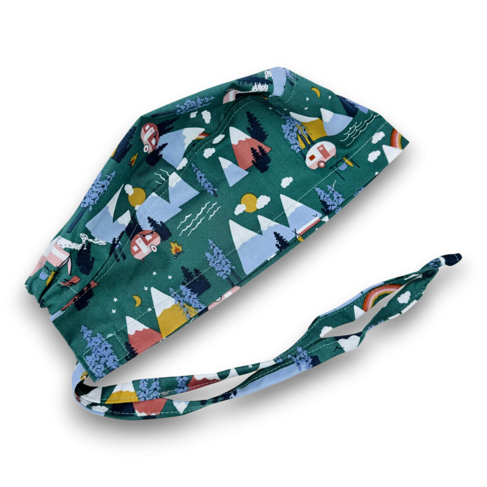 Camping Skull tie-back style surgical scrub cap by Paradise Caps.