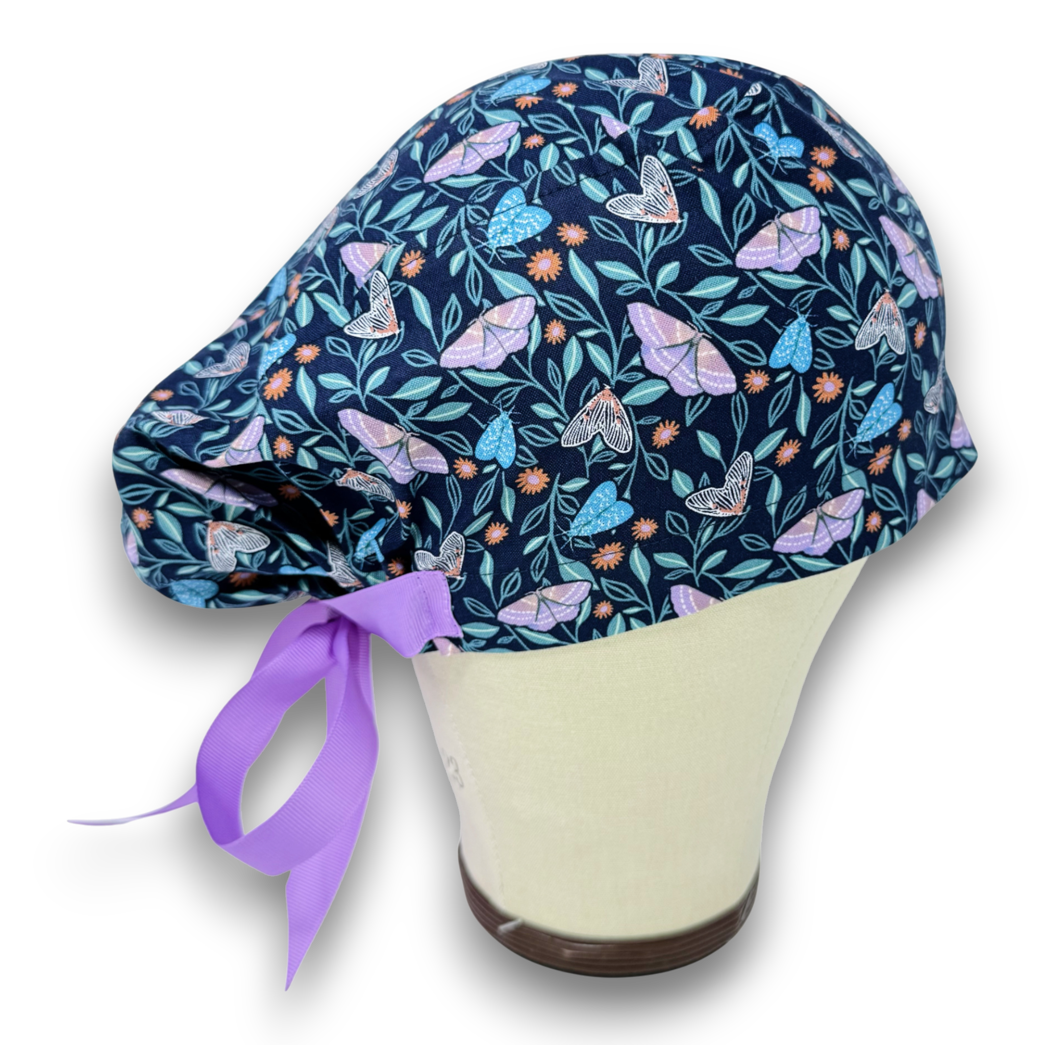 Midnight Butterfly Euro scrub cap with ties for Women by Paradise Caps. Euro PLUS style.