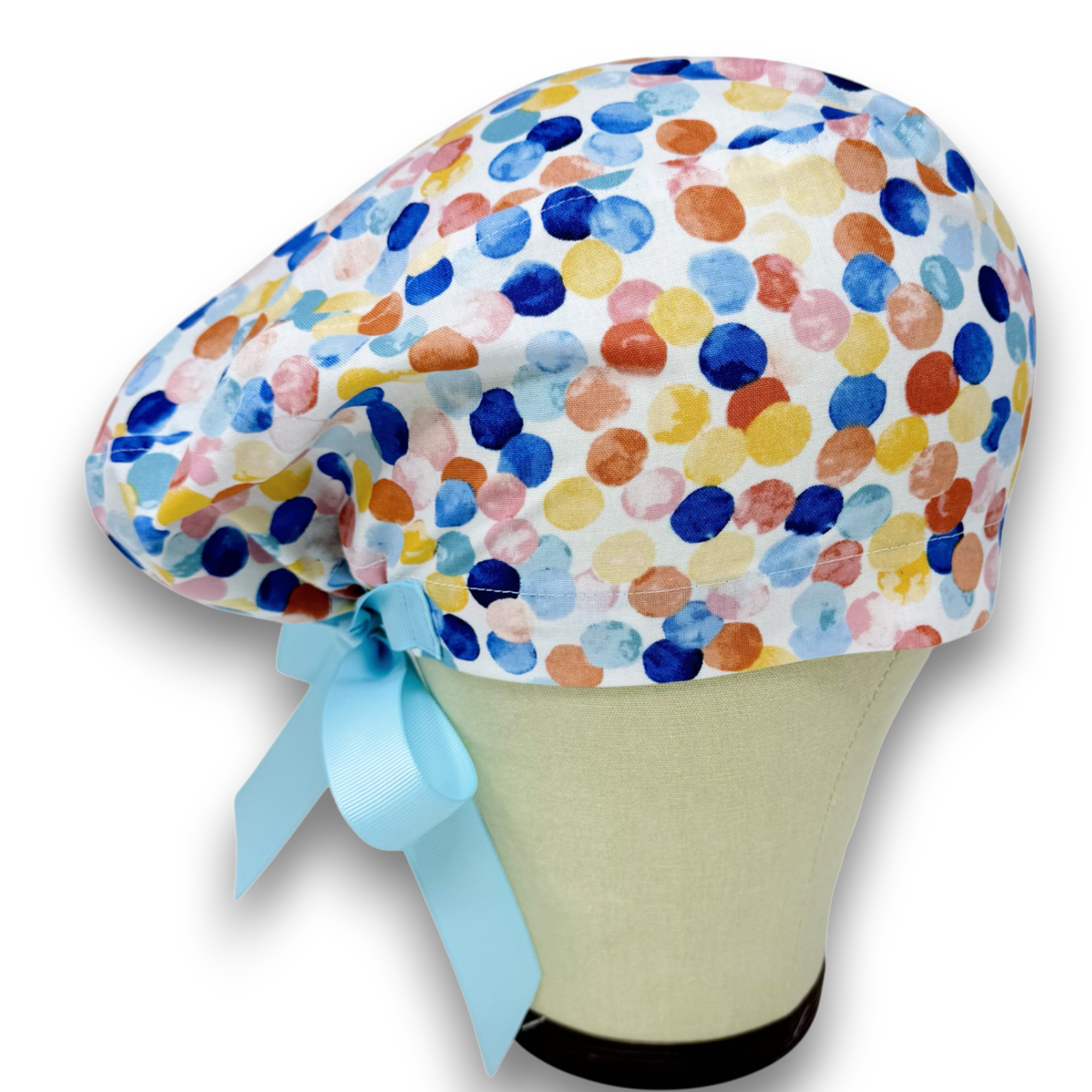 Dots Euro scrub cap with ties for Women by Paradise Caps. Euro PLUS style.