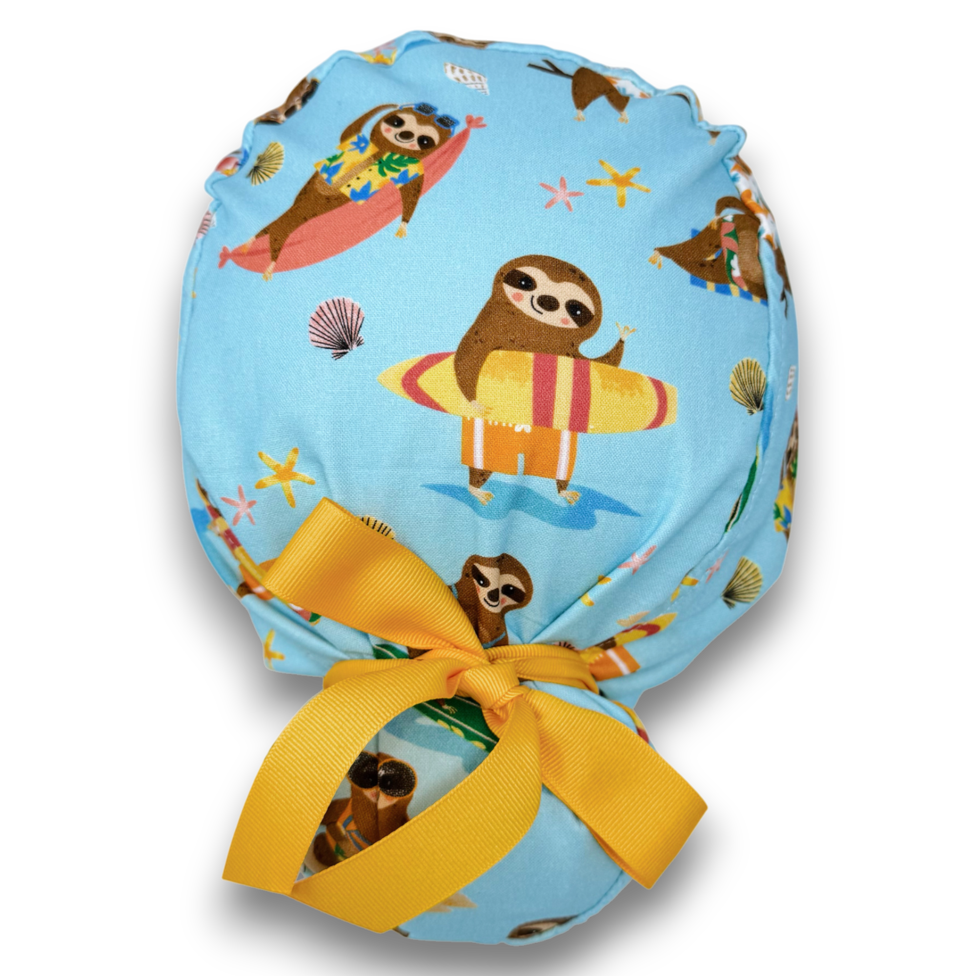 Sloth Euro scrub cap with ties for Women by Paradise Caps. Euro PLUS style.