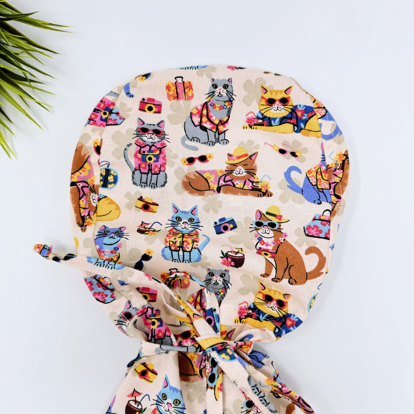 Scrub cap cat tropical, scrub cap for women, ponytail scrub hats