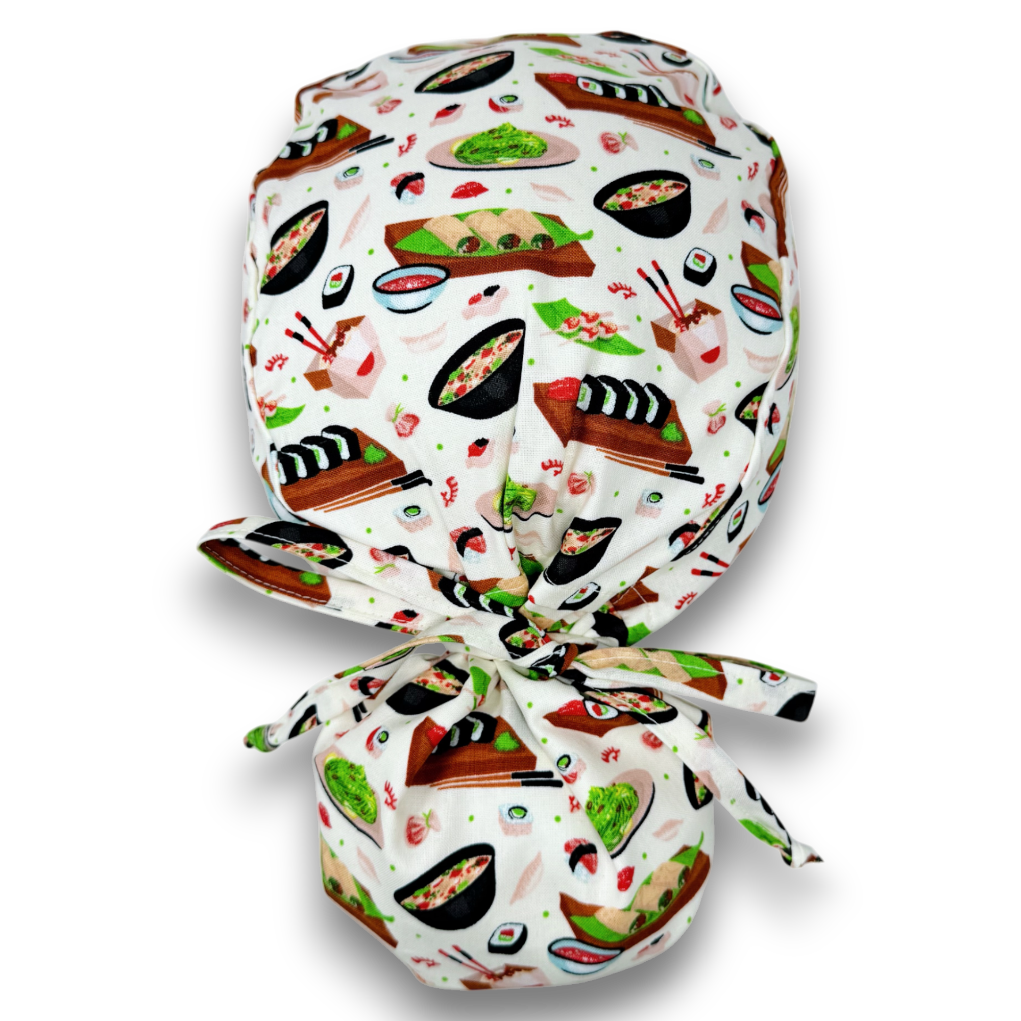 Sushi Ponytail scrub cap for women with satin lined option by Paradise Caps.