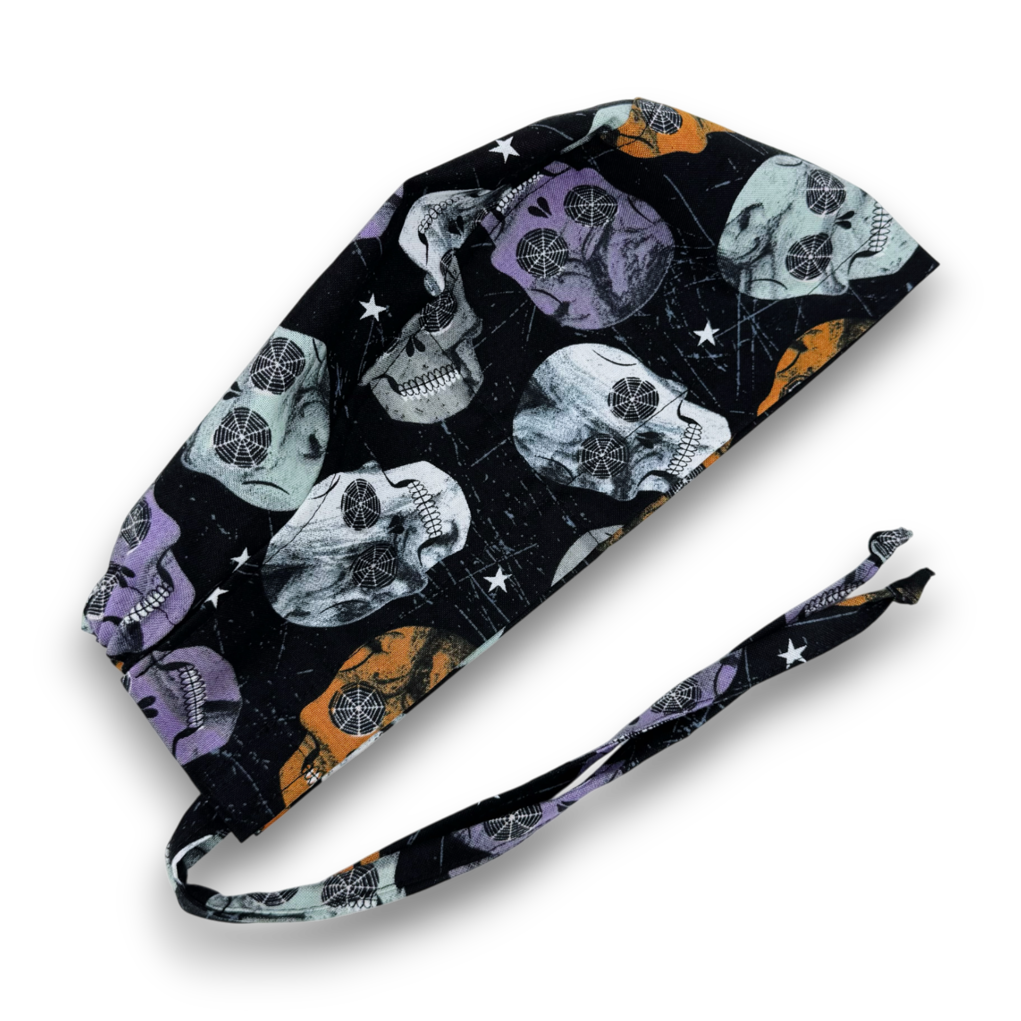 Halloween Men's Scrub Cap. Skull tie-back style surgical cap by Paradise Caps.