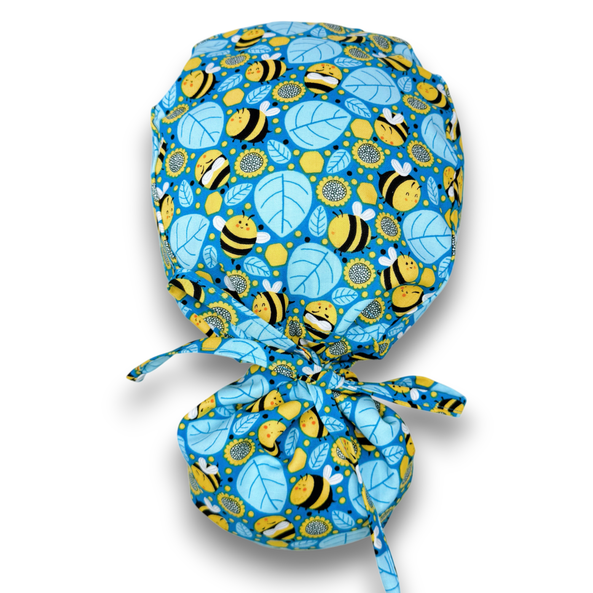 Bee Ponytail scrub cap for women with satin lined option by Paradise Caps.