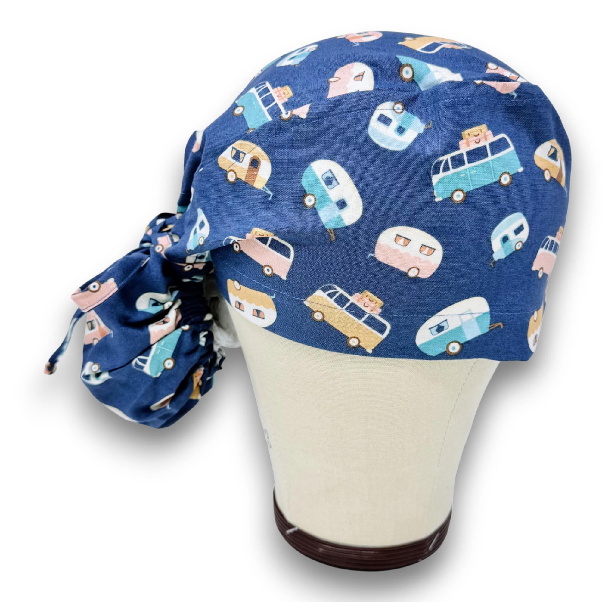 Trailer Toss Ponytail scrub cap, Surgical cap women. Satin Lined Option Surgical cap with ponytail.