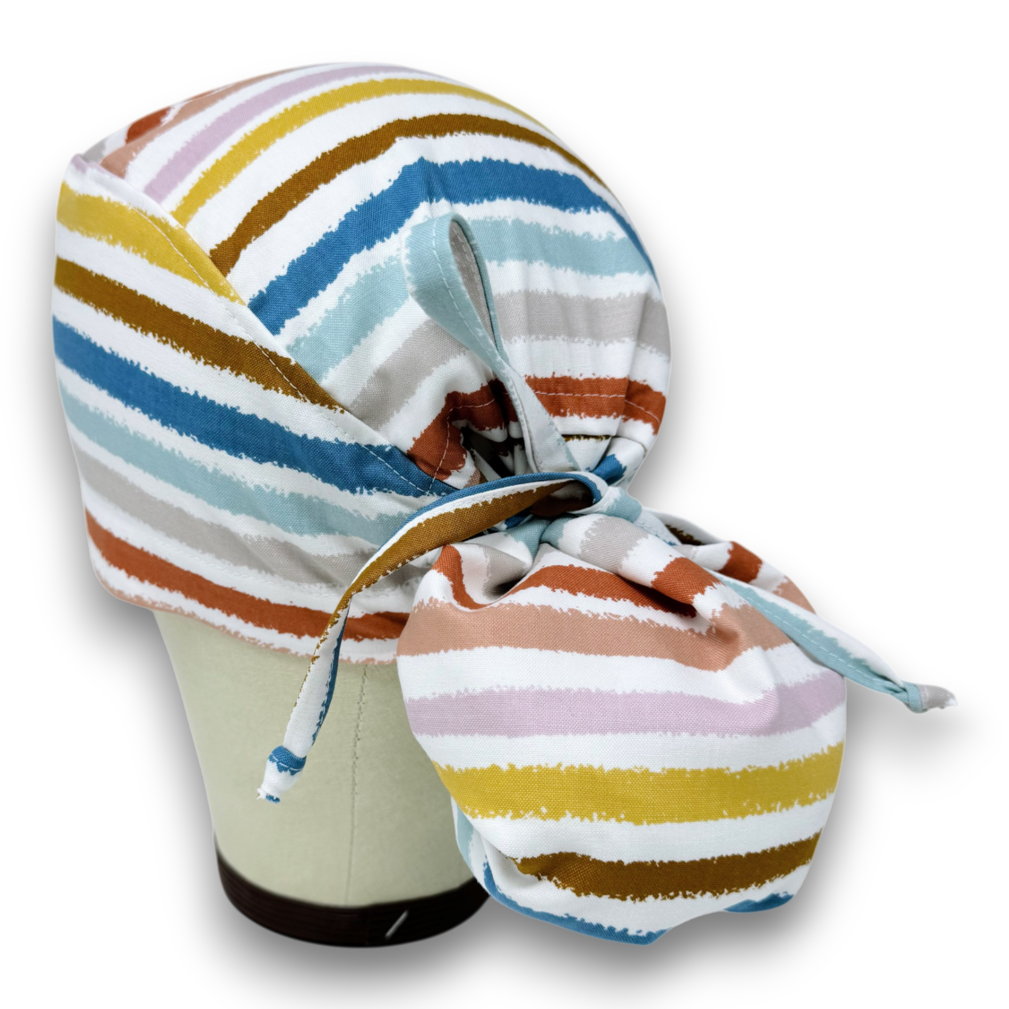 Retro Stripes Ponytail scrub cap for women with satin lined option by Paradise Caps.