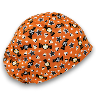 Candy Corn Euro Scrub Cap for Women with Satin Lined Option by Paradise Caps.