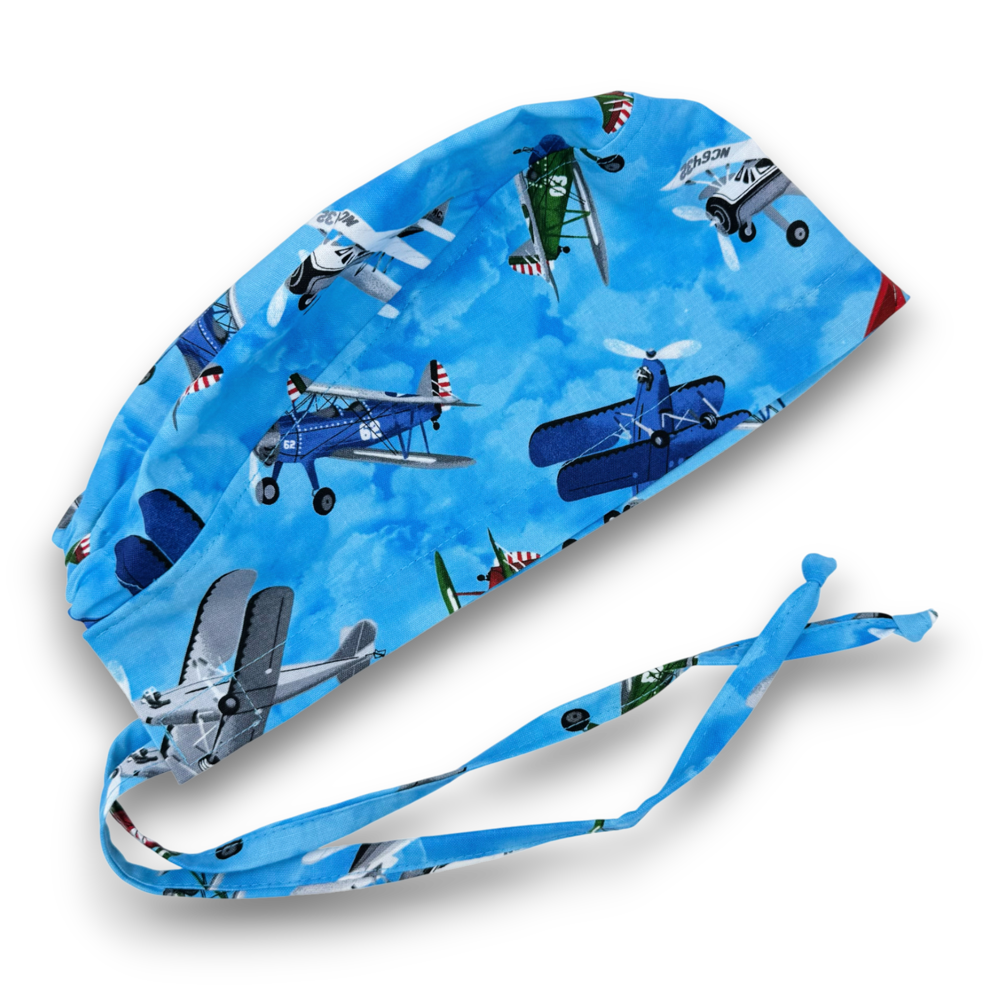 Airplane Skull tie-back style surgical scrub cap for men by Paradise Caps.