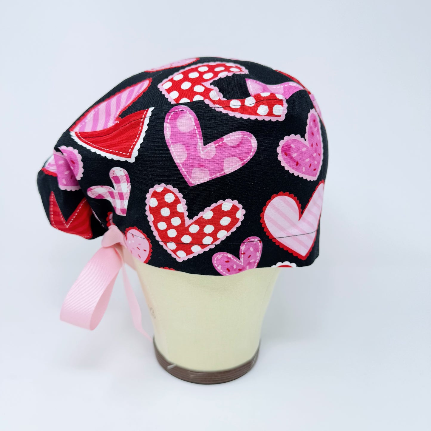 Valentine's day Euro scrub cap with ties for Women, Heart European Surgical cap with Satin Lined by Paradise Caps.