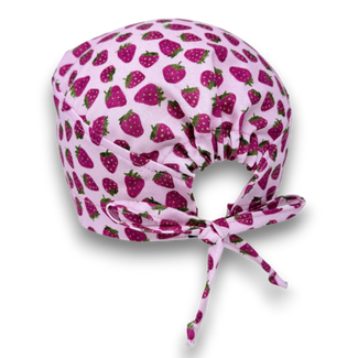 Strawberry Skull tie-back style surgical scrub cap by Paradise Caps.