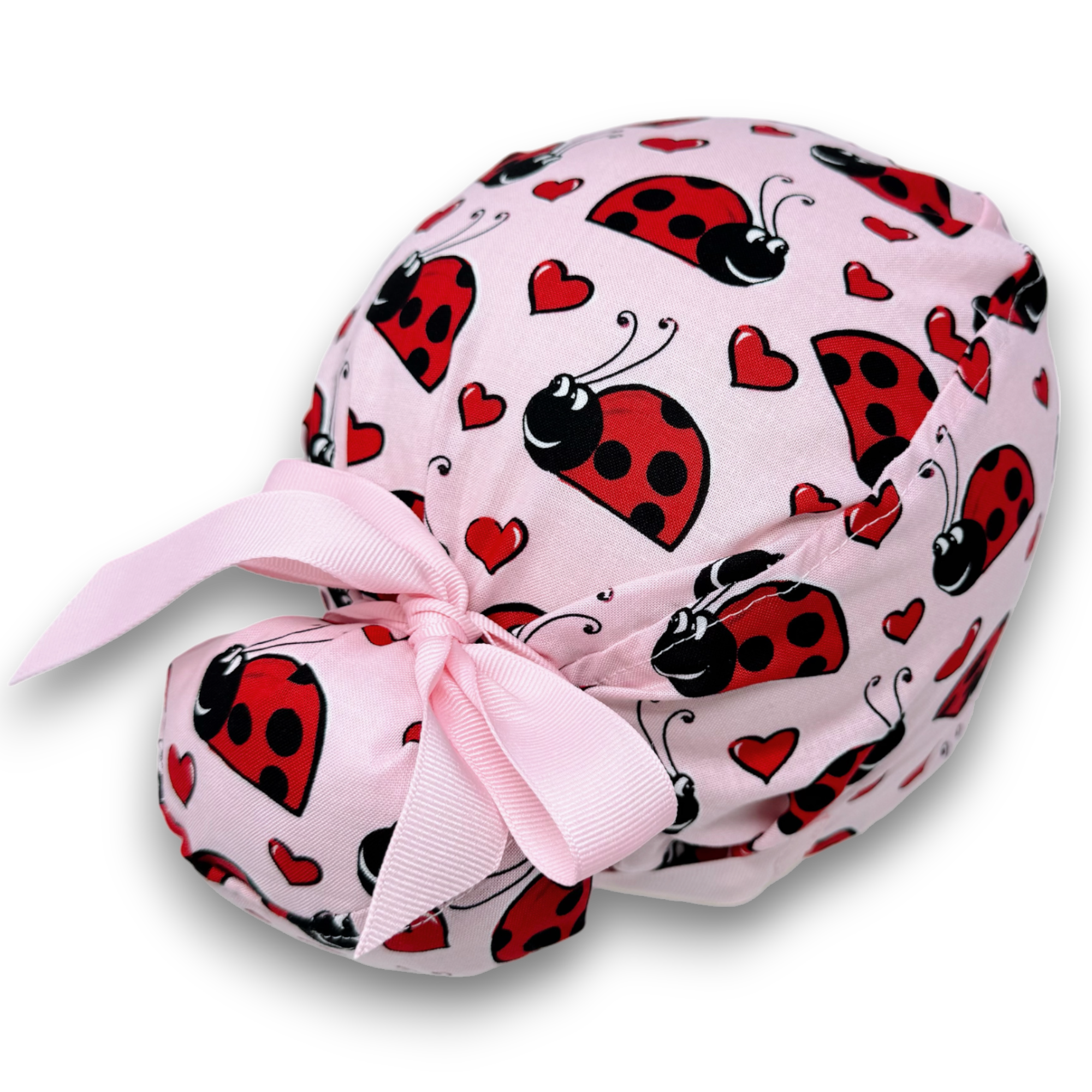 Ladybug Euro scrub cap with ties for Women by Paradise Caps. Euro PLUS style.