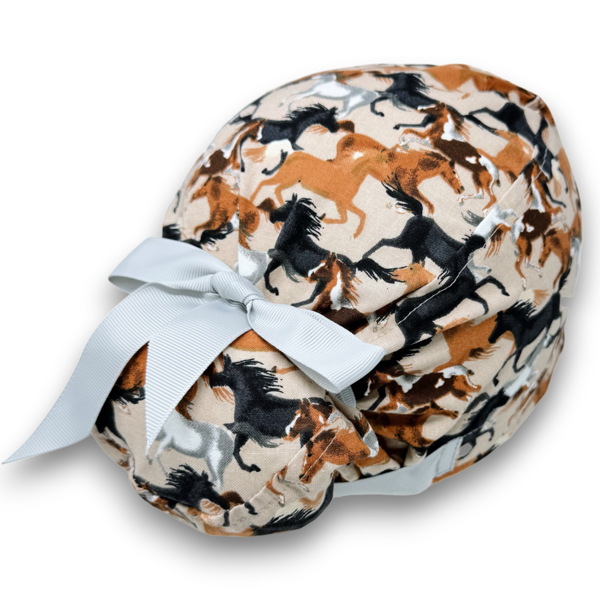Horse Euro scrub cap with ties for Women by Paradise Caps. Euro PLUS style.