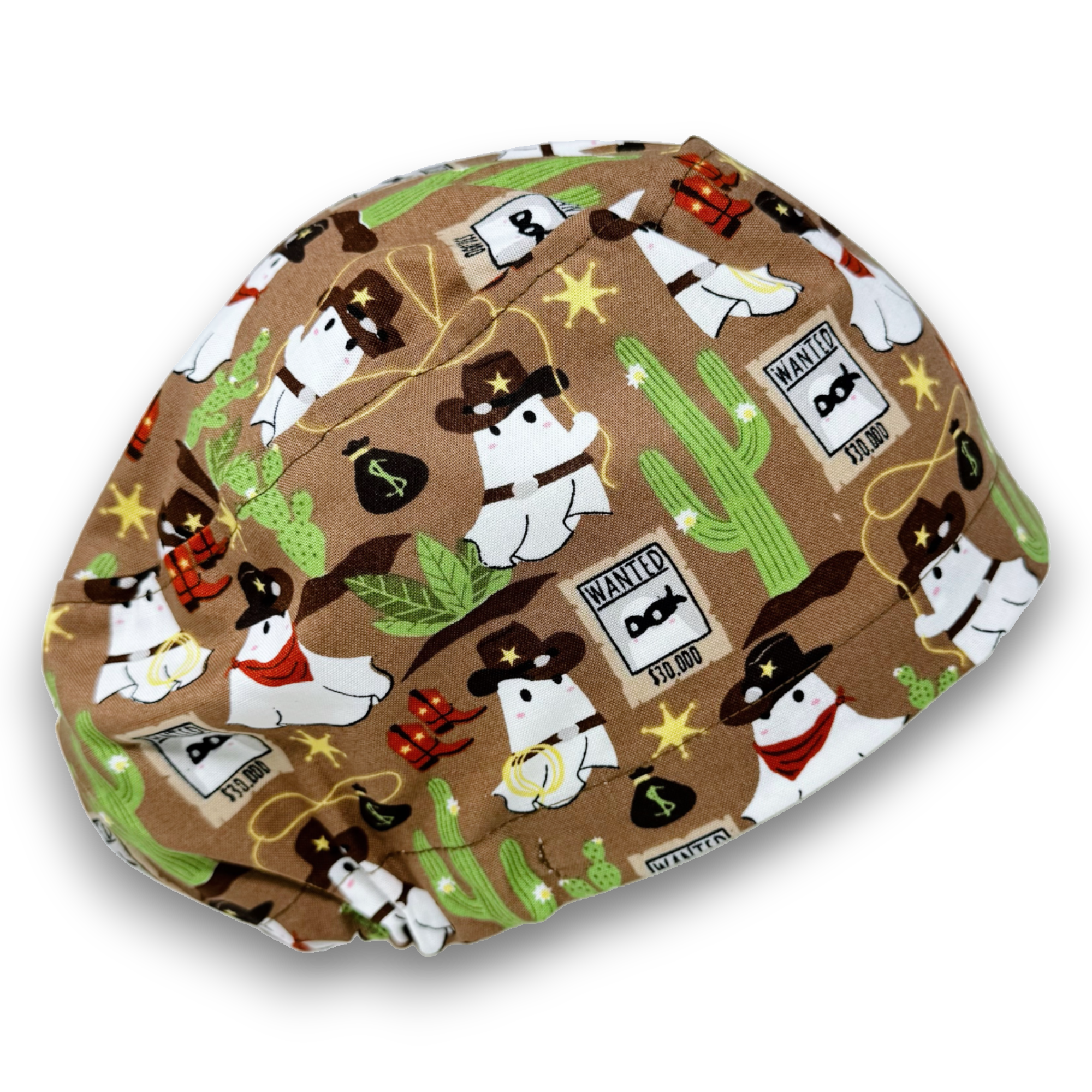 Cowboy Boo Euro scrub cap for women. Halloween European satin lined surgical cap by Paradise Caps.