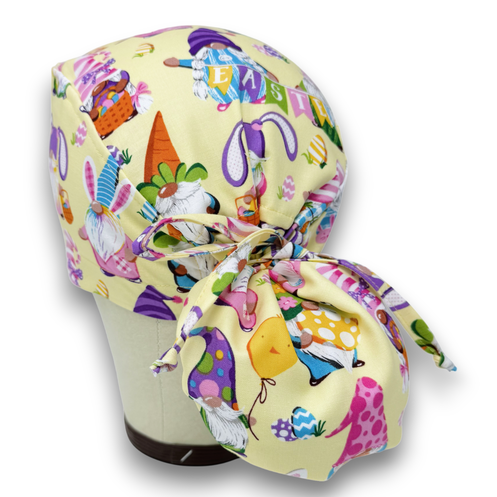 Easter Ponytail scrub cap for women with satin lined option by Paradise Caps.