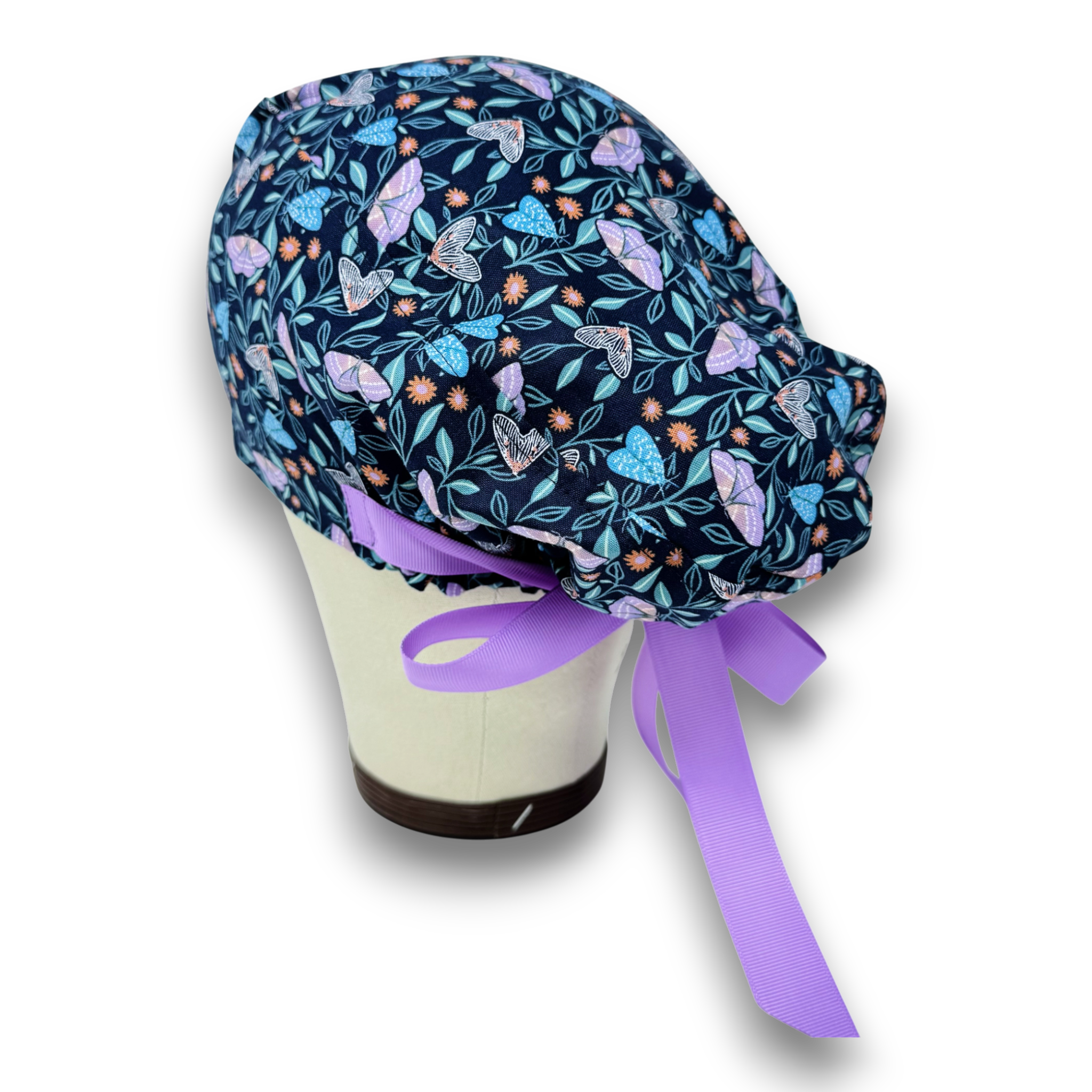 Midnight Butterfly Euro scrub cap with ties for Women by Paradise Caps. Euro PLUS style.