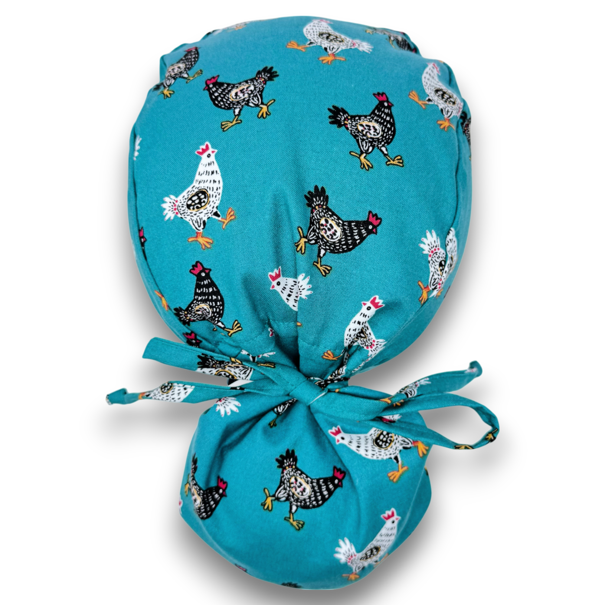 Chicken Ponytail scrub cap for women with satin lined option by Paradise Caps.