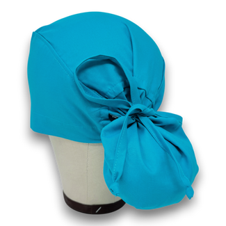 Solid blue Ponytail scrub cap for women with satin lined option by Paradise Caps.