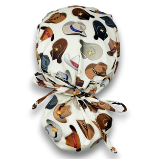 Cowboy Hats – Western Print Ponytail scrub cap for women with satin lined option by Paradise Caps.