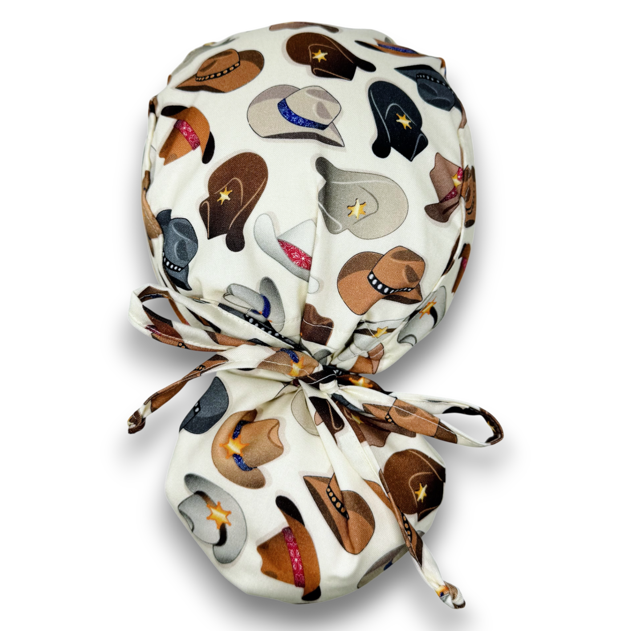Cowboy Hats – Western Print Ponytail scrub cap for women with satin lined option by Paradise Caps.