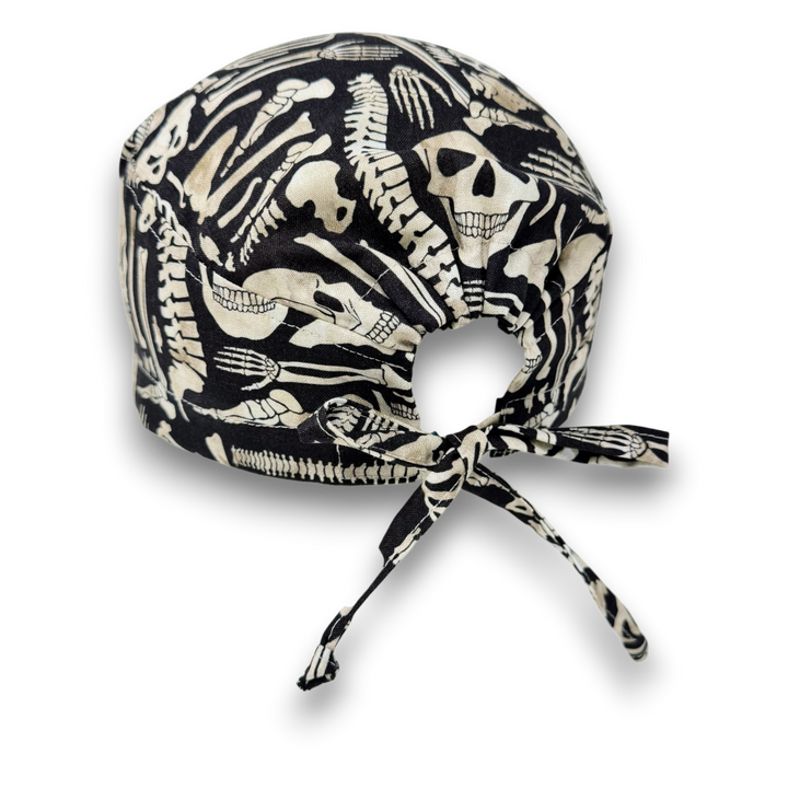 Skeleton Men's surgical scrub cap. Anatomy Bones skull tie-back style ...