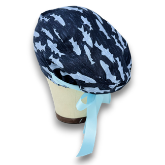Shark Euro scrub cap with ties for Women by Paradise Caps. Euro PLUS style.