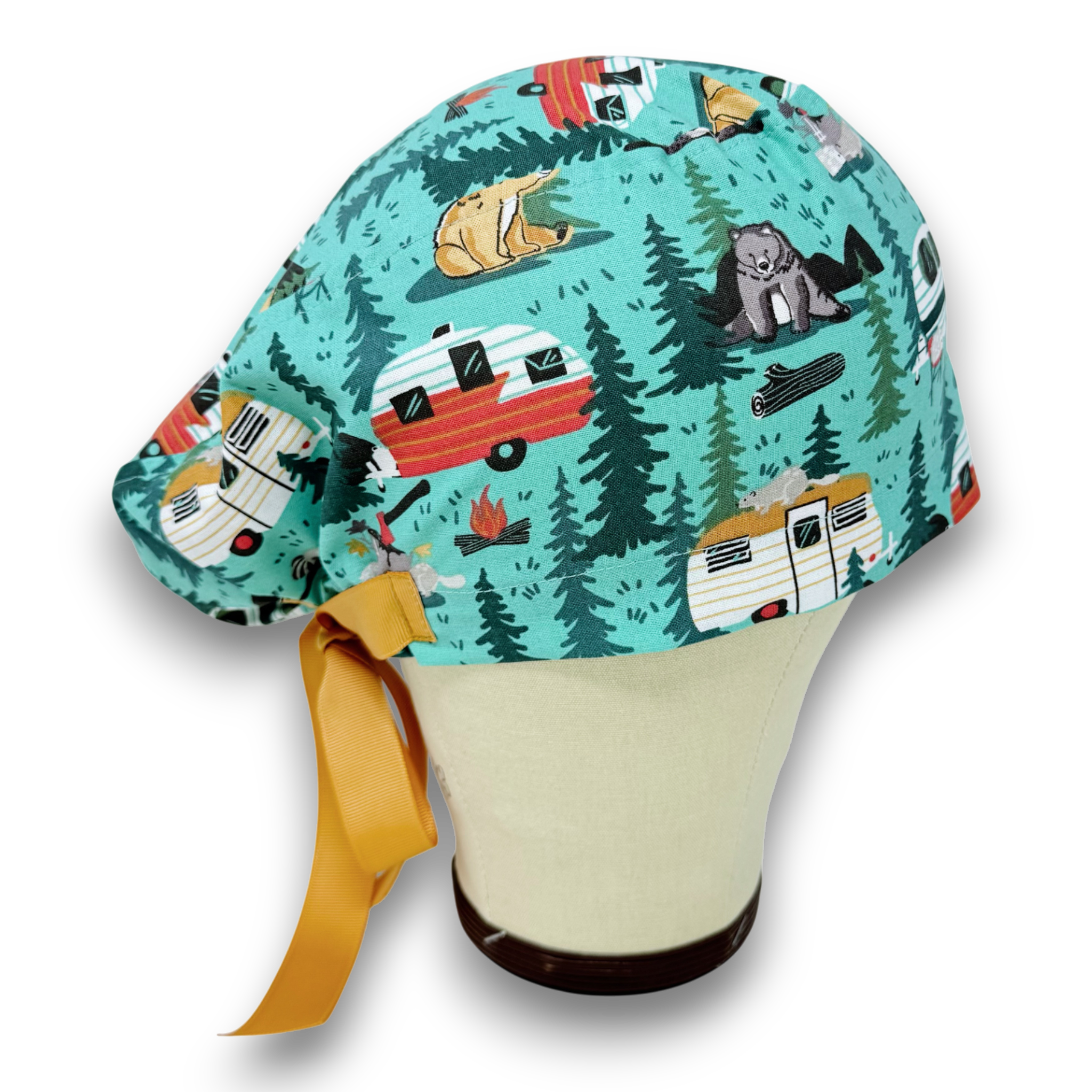 Forest Camping Euro scrub cap with ties for Women by Paradise Caps. Euro PLUS style.