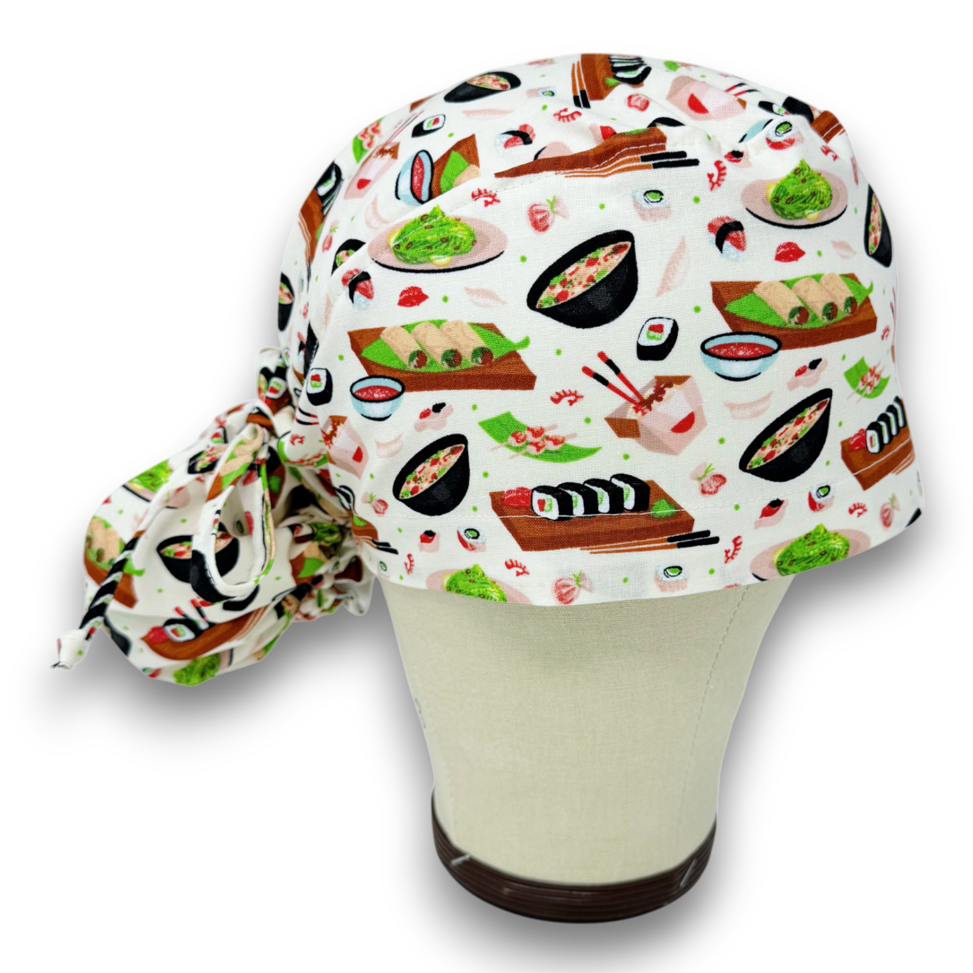 Sushi Ponytail scrub cap for women with satin lined option by Paradise Caps.