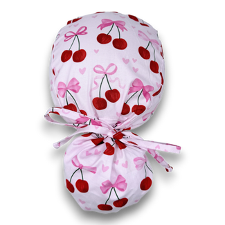 Valentine's day Ponytail scrub cap for women with satin lined option by Paradise Caps.