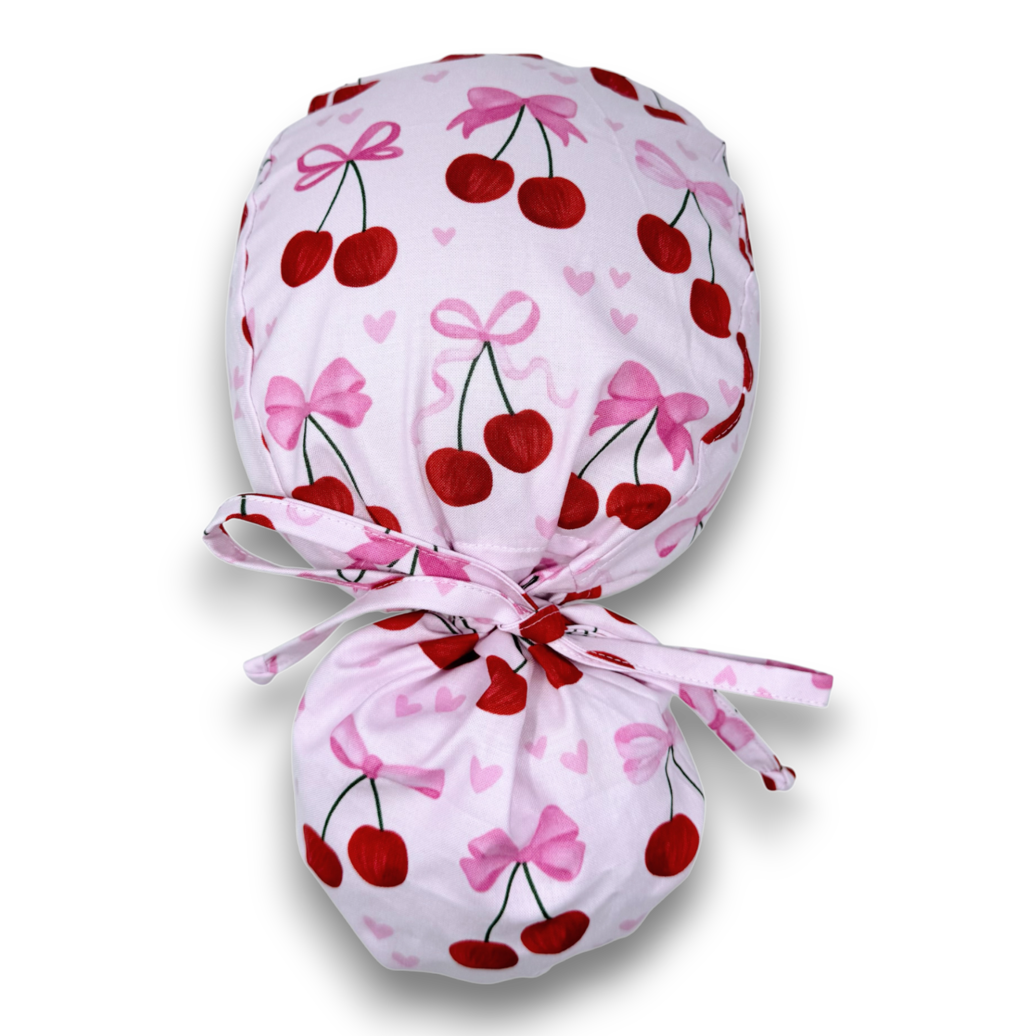 Valentine's day Ponytail scrub cap for women with satin lined option by Paradise Caps.