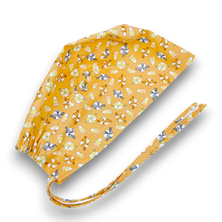 Candy Corn Skull tie-back style surgical scrub cap for men by Paradise Caps.