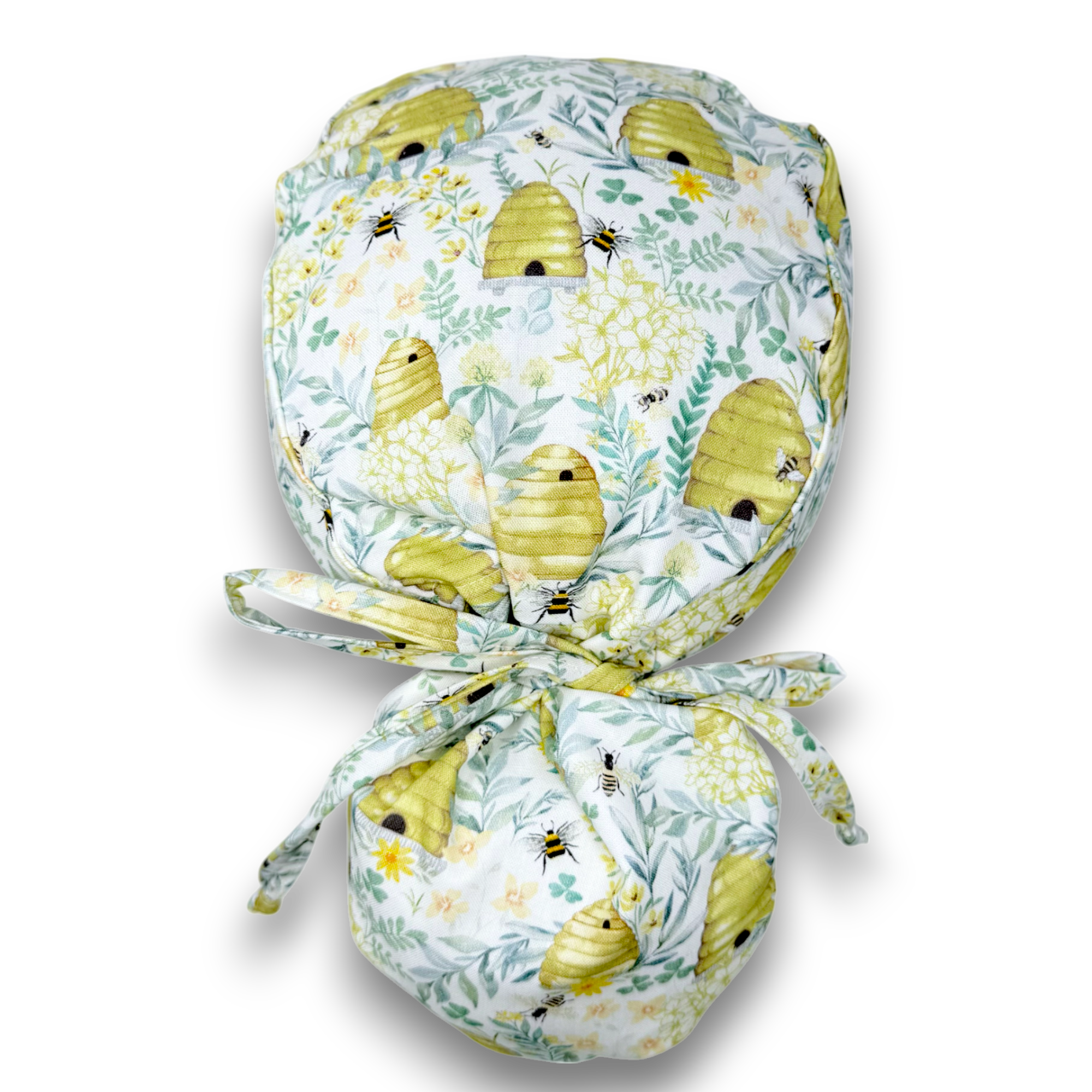 Bee Ponytail scrub cap for women with satin lined option by Paradise Caps.