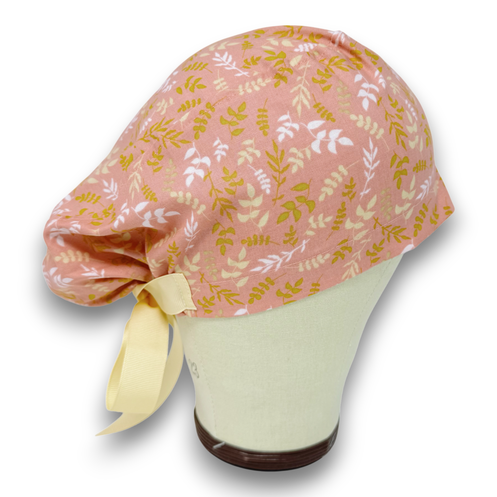 Coral leaves Euro scrub cap with ties for Women by Paradise Caps. Euro PLUS style.