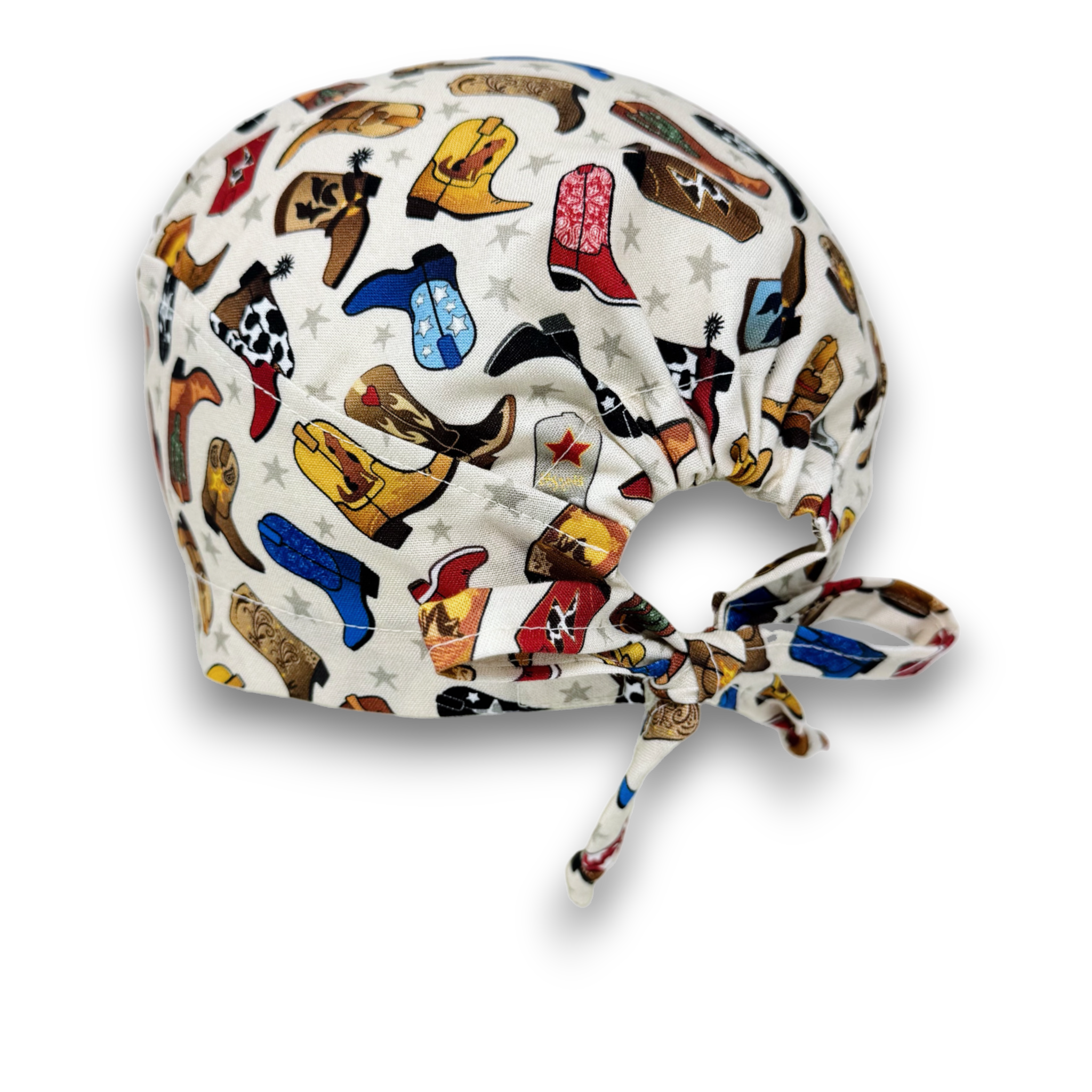 Cowboy Boots Print Men's surgical cap. Skull tie-back style surgical scrub cap by Paradise Caps.