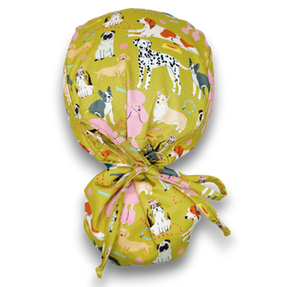Dog Ponytail scrub cap by Paradise Caps. Funny Surgical cap for women with satin lined option.