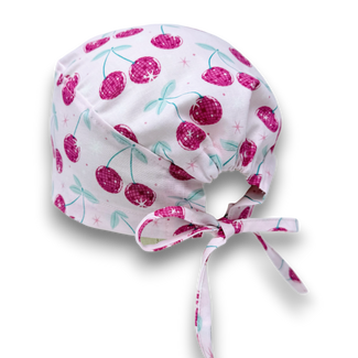 Cherry Skull tie-back style surgical scrub cap by Paradise Caps.