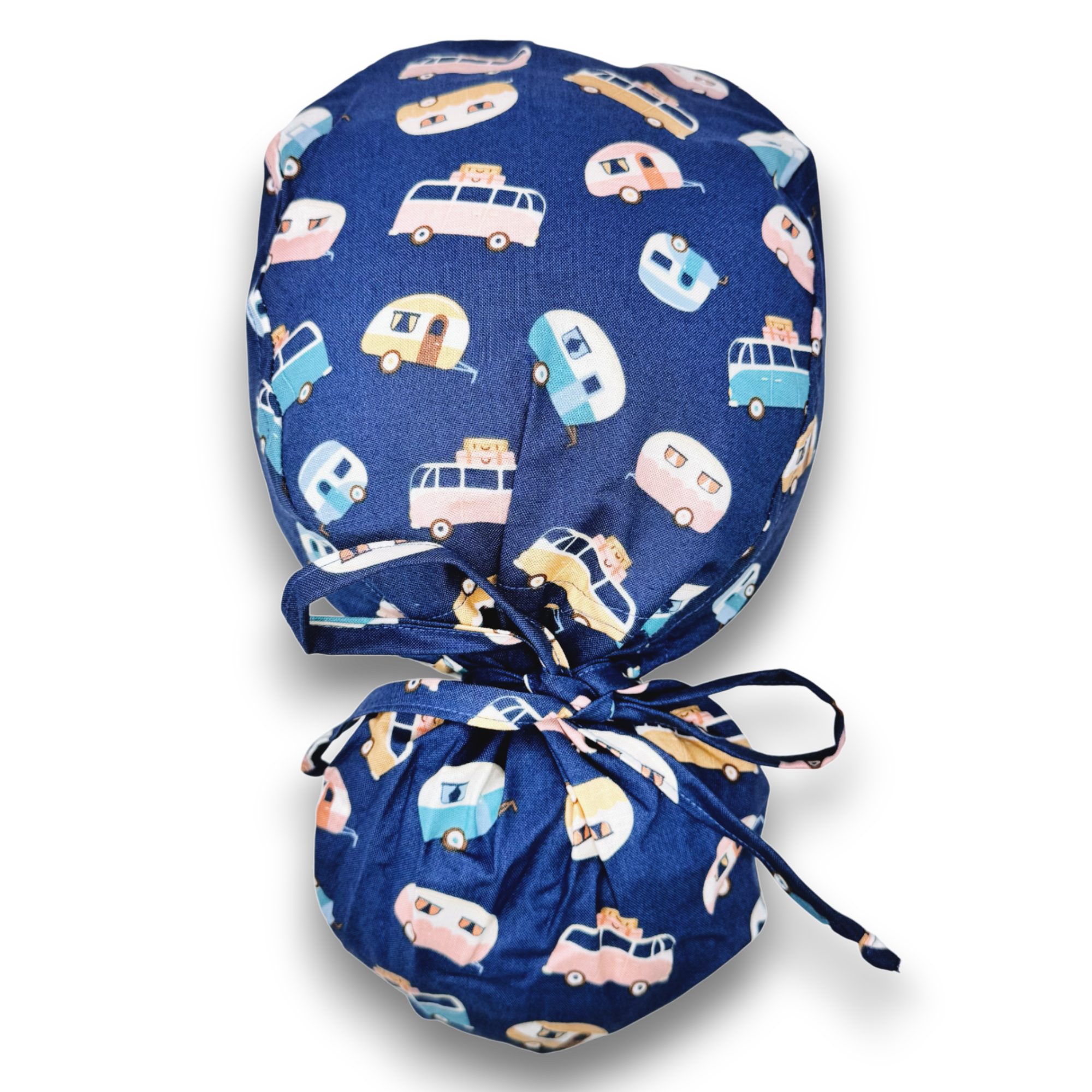 Trailer Toss Ponytail scrub cap, Surgical cap women. Satin Lined Option Surgical cap with ponytail.