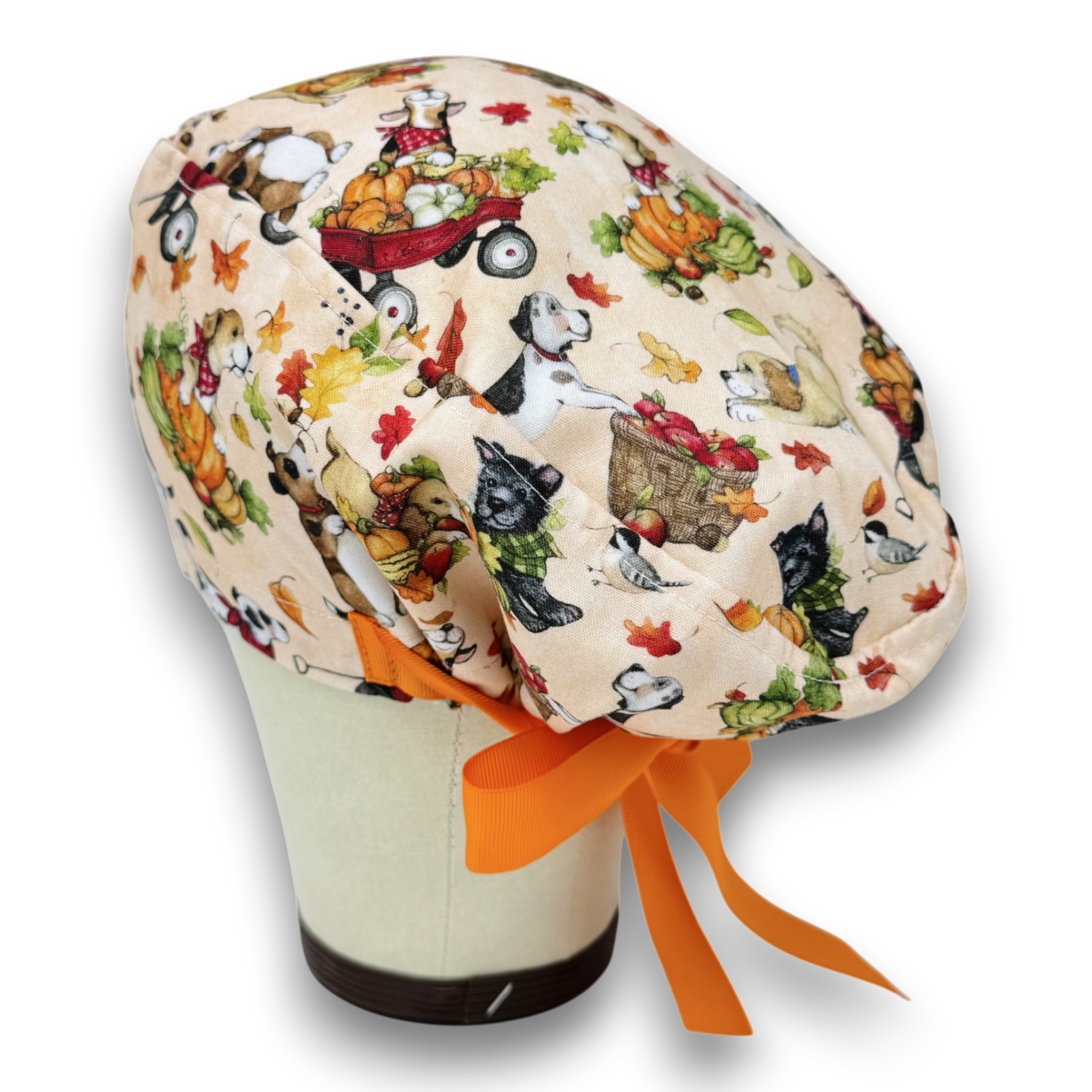 Pumpkin Euro scrub cap with ties for Women by Paradise Caps. Euro PLUS style.