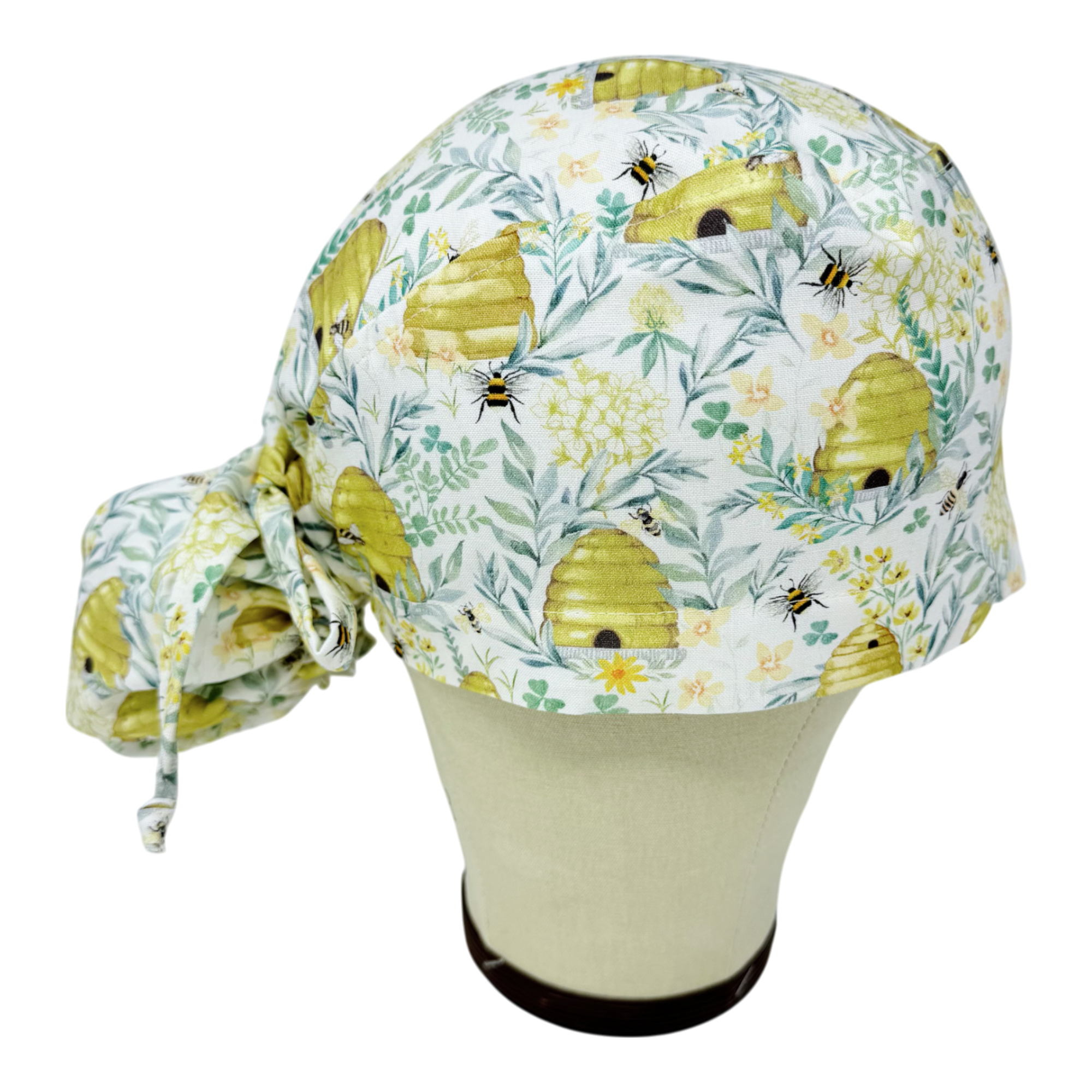 Bee Ponytail scrub cap for women with satin lined option by Paradise Caps.