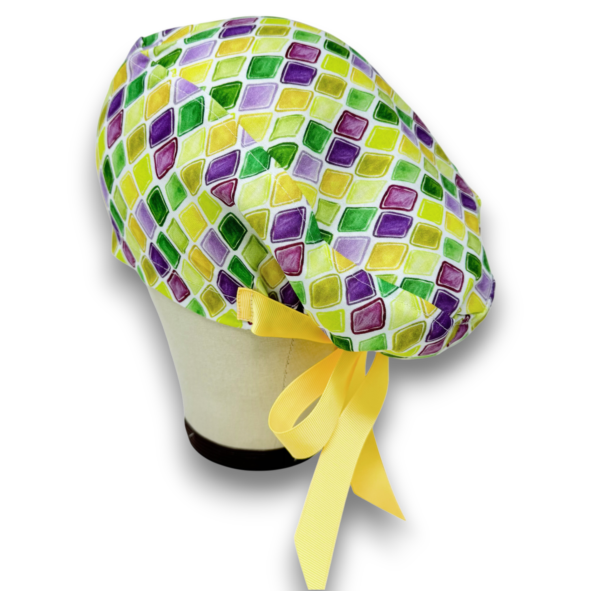 Mardi Gras Euro scrub cap with ties for Women by Paradise Caps. Euro PLUS style.
