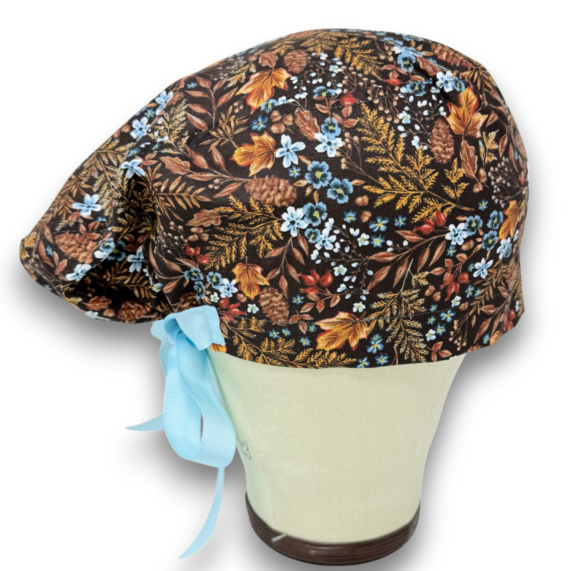 Floral Harvest Euro scrub cap with ties for Women by Paradise Caps. Euro PLUS style.