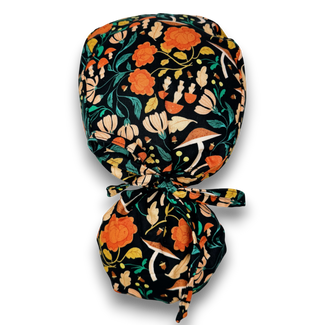 Flora & Fauna Ponytail scrub cap, Surgical cap women. Satin Lined Option Surgical cap with ponytail.